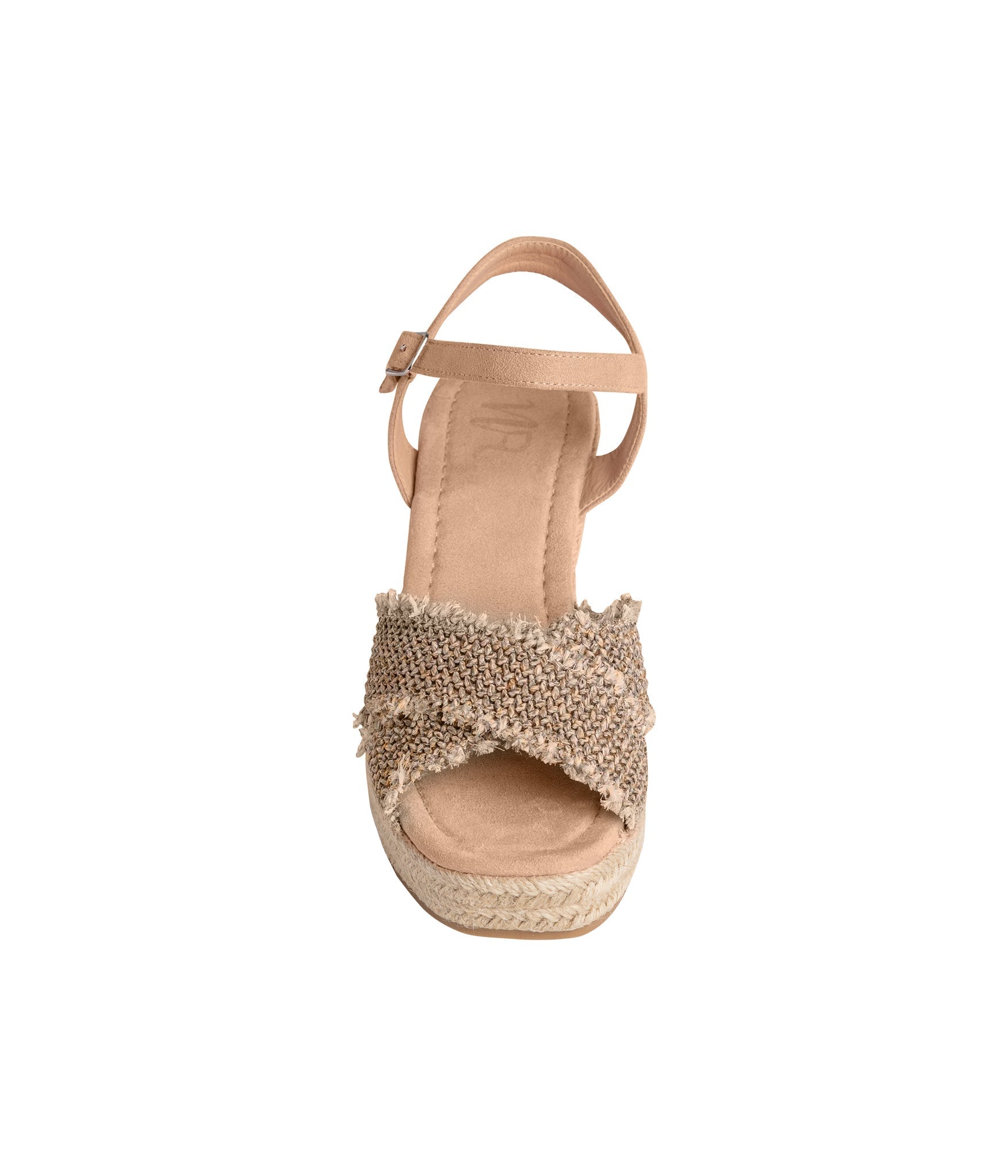 Elinor Wedge Taupe Ankle Strap Sandal 3.5 Inch Heel Naughty Monkey